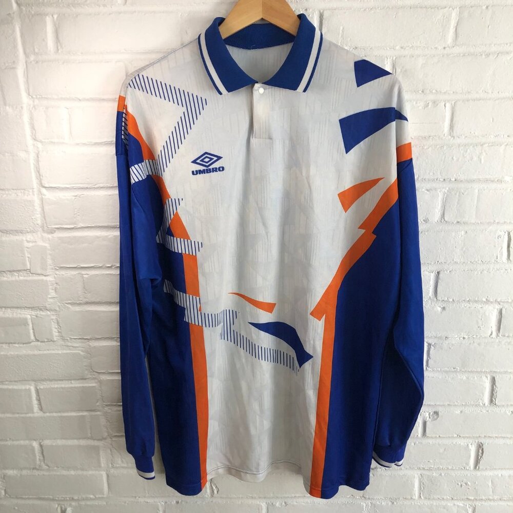 Vintage UMBRO Long Sleeve Soccer Jersey Geometric 90s Men's XL - Picture 1 of 7